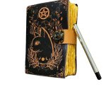 Grimoire journal Leather Print caltic cat journal Blank spell book of shadows