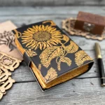 Grimoire leather journal, Leather Print Sunflower journal, Blank spell book book of shadows