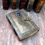 Leather Journal Writing Notebook Antique Handmade Wolf Moon Stone Wolf Embossed Daily Notepad